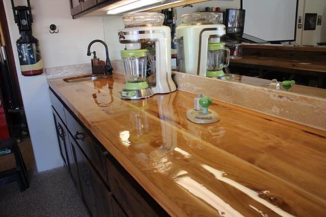 These counter tops fit in perfectly with the aesthetic of the bar conversion.