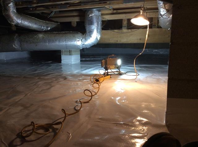 Install 1" TerraBlock insulation matting on floor sealed off with Clean Space vapor barrie