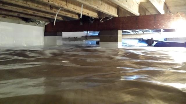 The interior CleanSpace liner in Wittman, MD fully encapsulated the crawl space.