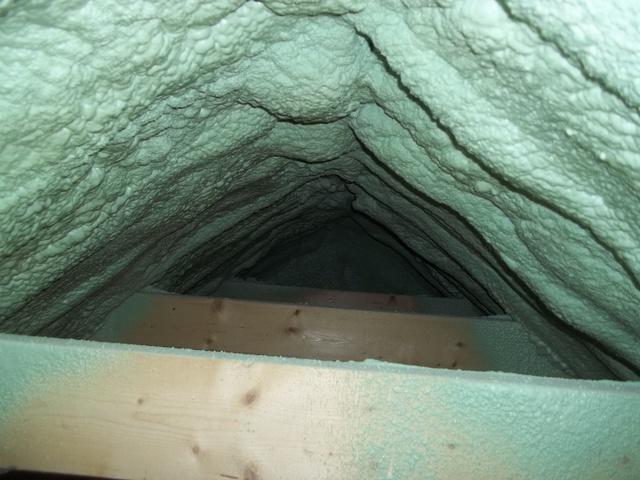 Attic Rafters After Spray Foam Insulation was Installed