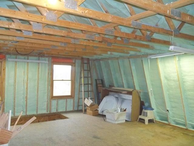 Spray Foam Installed Between Wall Studs and Rafters