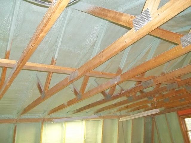 Spray Foam Installed Between Wall Studs and Rafters