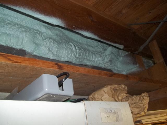 Spray Foam Insulation applied to a Rim Joist in Lisle, NY