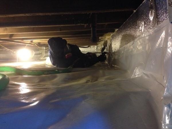 The rim joist spray foam insulation is carefully installed by our foreman Matt Bezzaro. Rim joist insulation is air sealing so the crawl space in Swansea, Massachusetts is completely encapsulated.