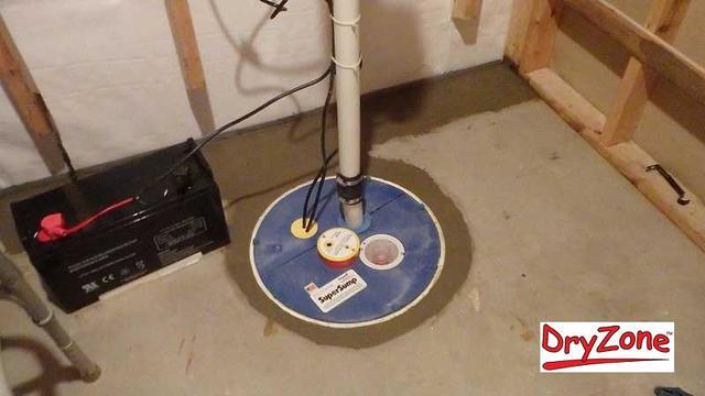 Finished sump pump with battery backup