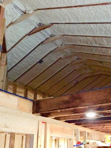 Here is another view of closed cell spray foam in the roof slopes. Again notice how our technicians have minimal overspray and clean everything meticulously.