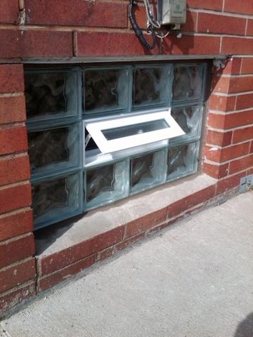 Glass Block Basement Window - Open Vent