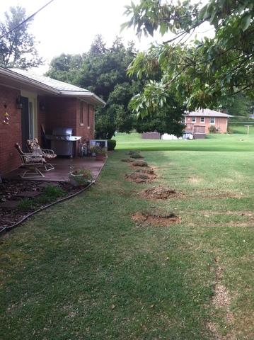 Step 3: Sod is Removed and holes dug for earth anchor placement