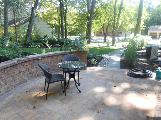 The large patio is big enough for two seating areas