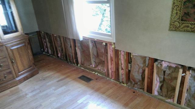 Unfortunately, when removing the sheetrock, we found rotted sheathing and sill plates underneath that had been saturated with water.