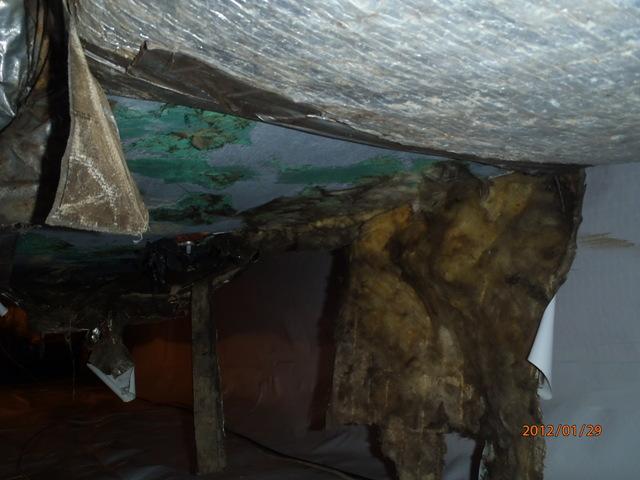 The paper vapor barrier that holds the duct insulation is no match for the ground moisture in crawlspaces. If you have ductwork in your vented crawlspace it may be time to have it checked. Before insulating your ductwork have it checked for leaks. The typical ductwork in Delaware & Eastern Shore Maryland lose more than 30% of it's air before it ever makes it to the rooms your trying to heat or cool.