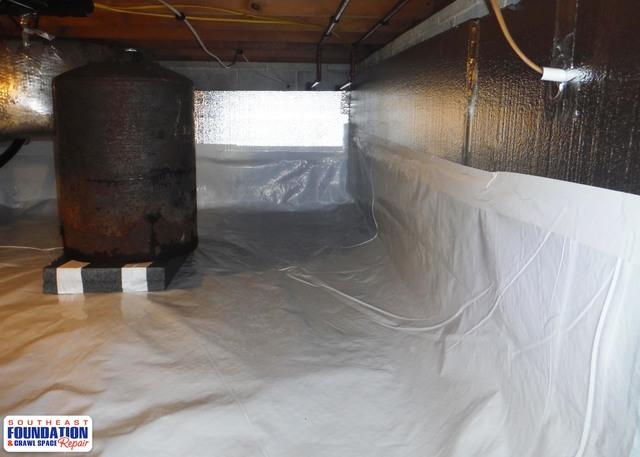 this crawl space once had 3 to 4 inchs of standing water but with our CleanSpace Encapsulation System we are able to insure that the crawl space will be nice and dry for years to come.