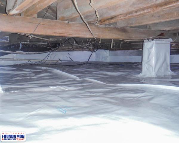 The CleanSpace Crawl Space Liner can be sealed around obstructions and at seams by a variety of methods using special tape and sealants.