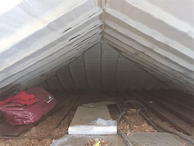 Portion of the attic after Spray Foam Insulation was Installed