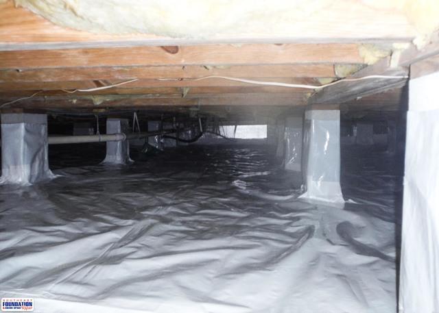 The CleanSpace Crawl Space Encapsulation System stops water vapor from flowing up from the ground and walls of the crawl space.