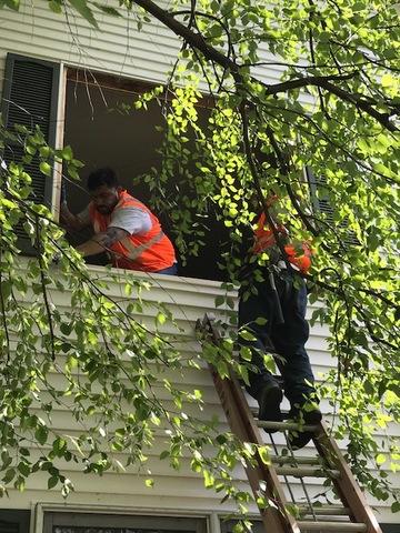 Preparing the windows for our boardup process