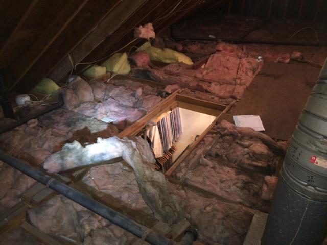 The attic stair cavity is one of the big problems in the attic letting a lot of air enter the home because it is an uninsulated opening.