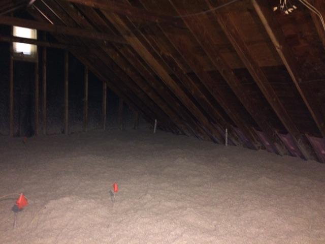 Cellulose covers entire attic, ensuring no air is escaping the conditioned space.