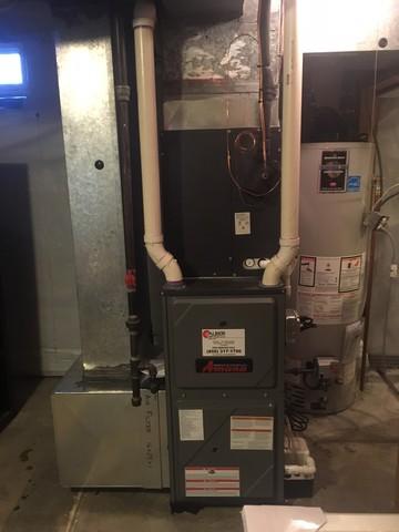 Their new furnace is 96% efficient, vents thru the wall in PVC pipe so the dangerous chimney is not needed, and features a variable speed blower that moves lots of cool air to the 2nd floor in the summer.