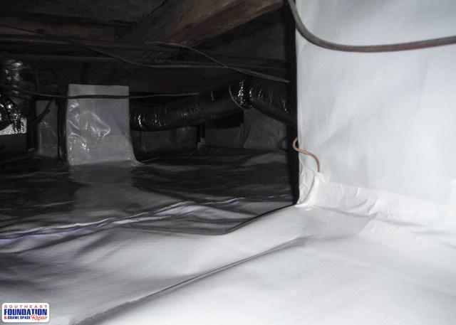 Our crews here at Southeast Foundation and Crawl Space Repair make sure that every seam is the tape with the special CleanSpace Tape so that water vapor can not enter the crawl space.