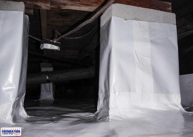 By installing the CleanSpace Encapsulation System, Southeast Foundation and Crawl Space Repair can create a water barrier from water being sucked up into the wood and insulation in the crawl space.