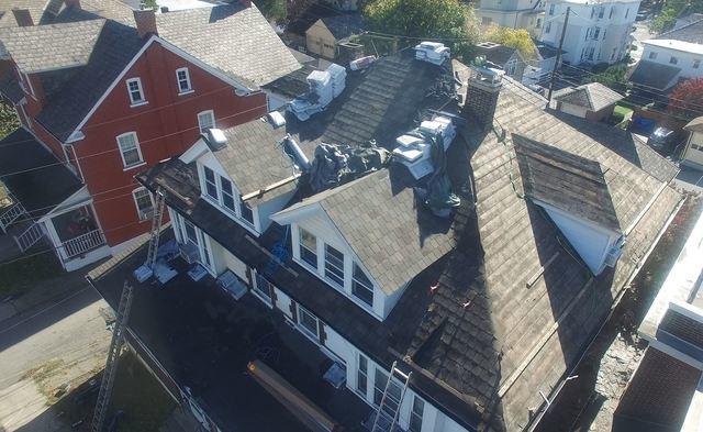 Pinnacle Exteriors Roof Replacement Photo Album Attached Homes Two Neighboring Slate To Shingle Roof Replacements In Bethlehem Pennsyvlania