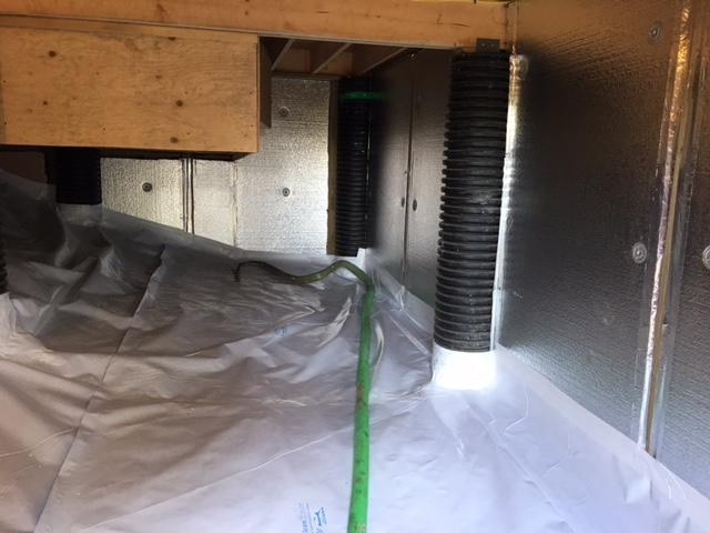 The CleanSpace vapor barrier prevents moisture from seeping up through the ground and the SilverGlo reflects heat  back into your crawl space for ultimate energy savings!