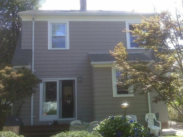 Neutral exterior house paint, back view