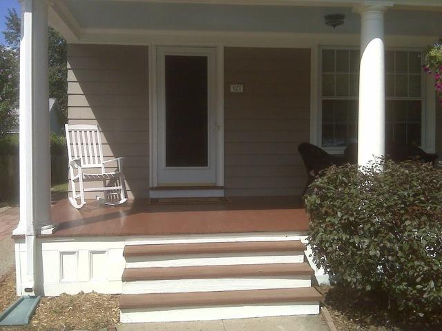 Neutral exterior stained & painted porch