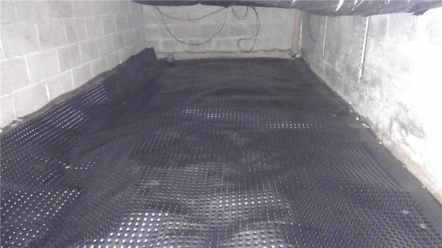 This drainage matting is installed with our CleanSpace system to help direct water to the sump pump and drainage system. The matting is also a great vapor barrier in general and will keep water out of your crawl space.