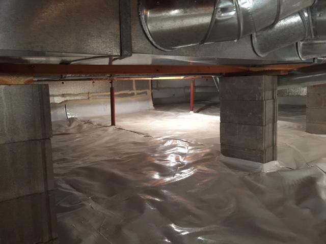 The CleanSpace is also fastened to any pipes or columns to help prevent any areas of the crawlspace from moisture or critters