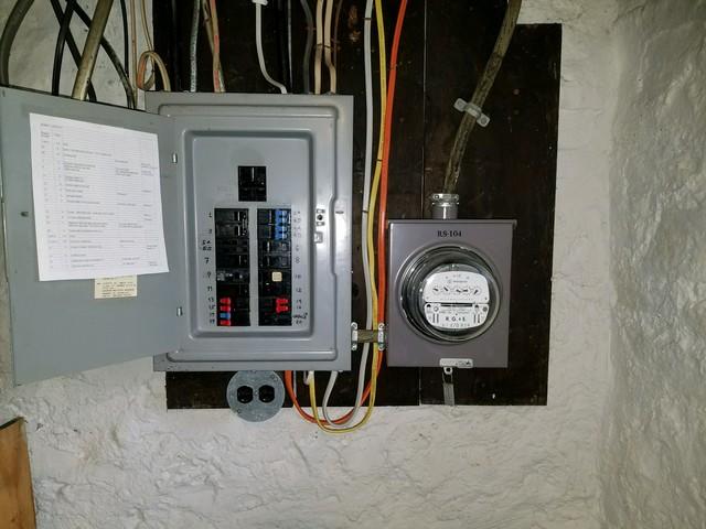 Old panel box with meter on the interior of the house.