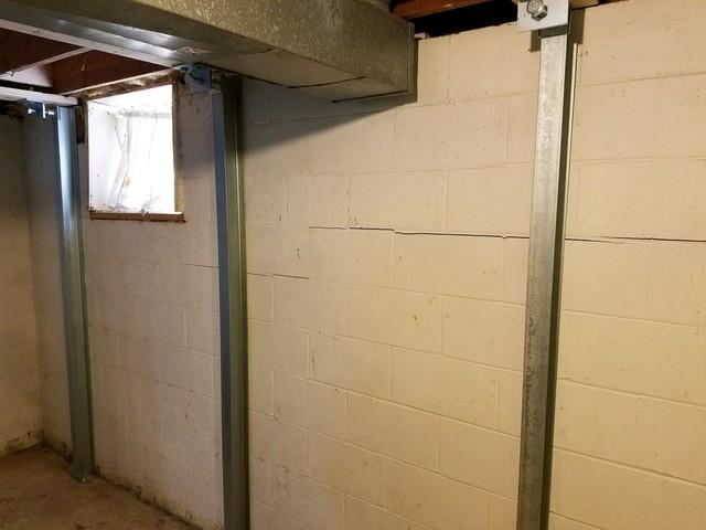 After basement wall repair system installed