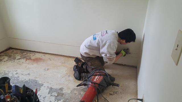 One of our foreman Chim, cutting the sheet rock.