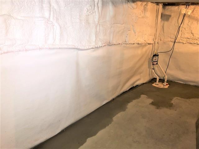 Here is an after photo of the clean space installed and ready to keep the cold out.  There is also the Triple Sump Pump.