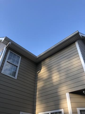 <p>This is the back corner after we installed the new Alside Charter Oak Vented Soffit system.</p>