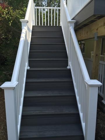 Close-up view of the stairs leading up to the deck