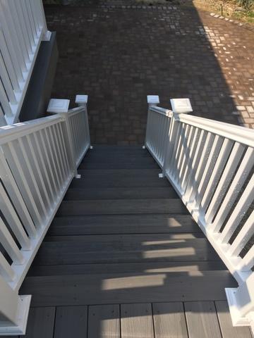 A look down the stairs from the top of the deck.