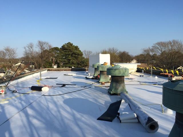 The finished TPO roofing looks great on this commercial roof.