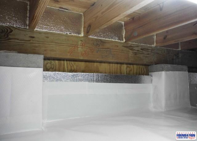 The CleanSpace Liner can be cut and custom fitted around objects in the crawl space such as pipes.