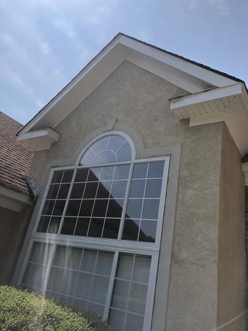 <p>After picture of the front gable after the new soffit system and fascia metal has been installed.</p>