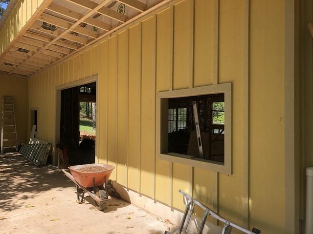 <p>The new Board and Baton siding and trim has been installed.</p>