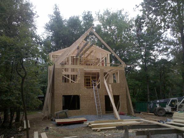 The almost completed frame of a new home.