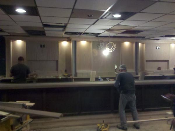 Working on the inside of the bar area.