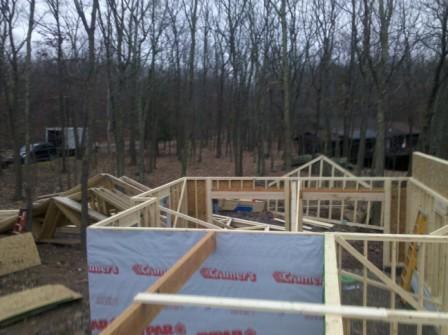 Back view of the framing of the house.