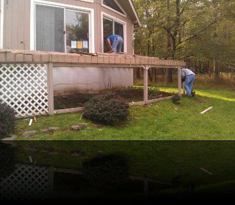 Our team members hard at work building a deck.