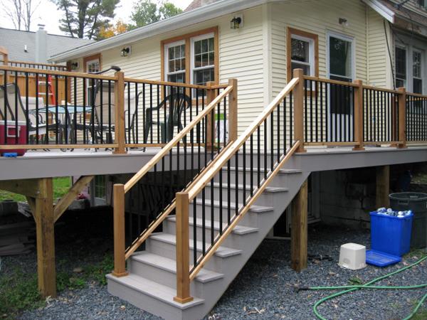 A look at the newly built stairs with beautiful tan finished railings.