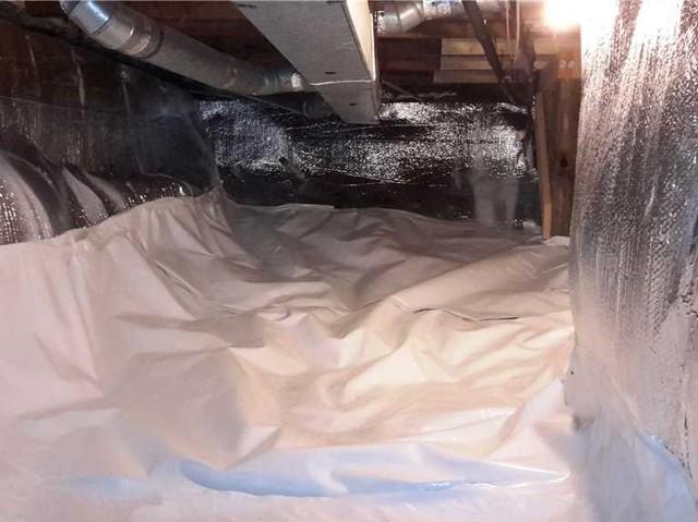 We installed our CleanSpace® vapour barrier liner to seal the space from the harmful effects of the outside environment. This barrier is very durable and can be walked on and perfect when the homeowners want to use the area for storage or access the mechanical components of the home.