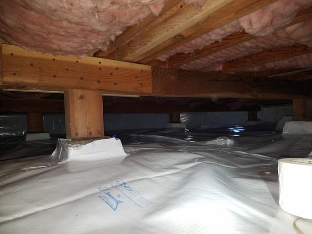 Crawlspace liner installed around the piers