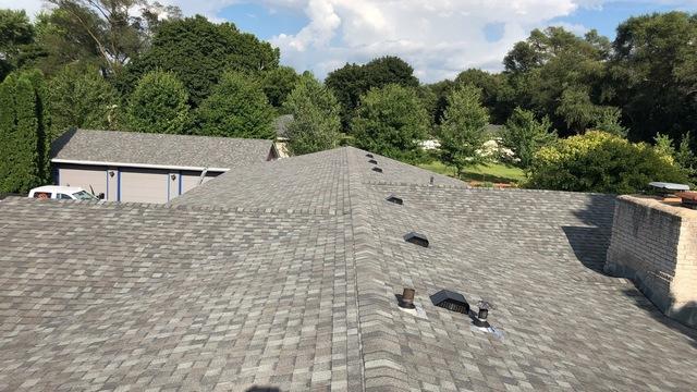 Jeremy's new replacement roof looks beautiful with CertainTeed Landmark shingles in the color Georgetown Gray.